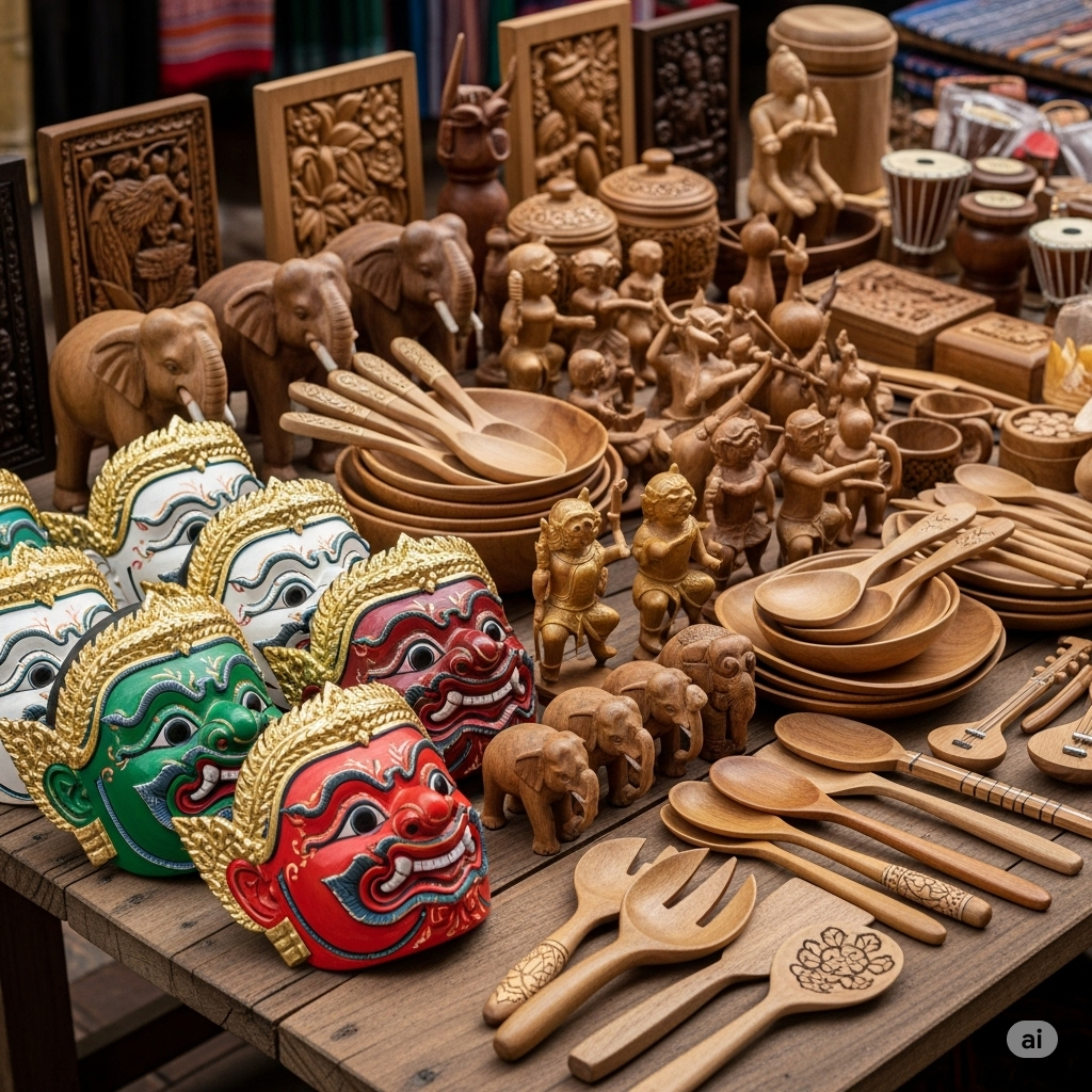 Sunlit rattan and wood home décor display